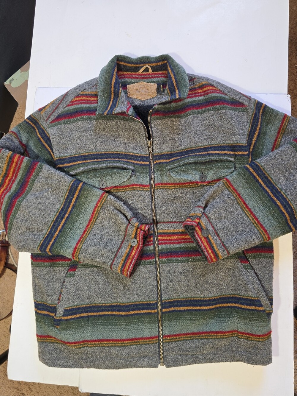 Vintage Woolrich Mens Aztec Print Zip-Front Jacket Size L